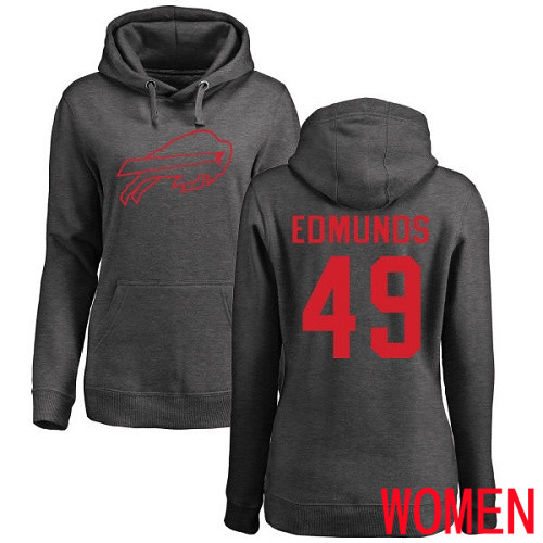 NFL Women Buffalo Bills 49 Tremaine Edmunds Ash One Color Pullover Hoodie Sweatshirt